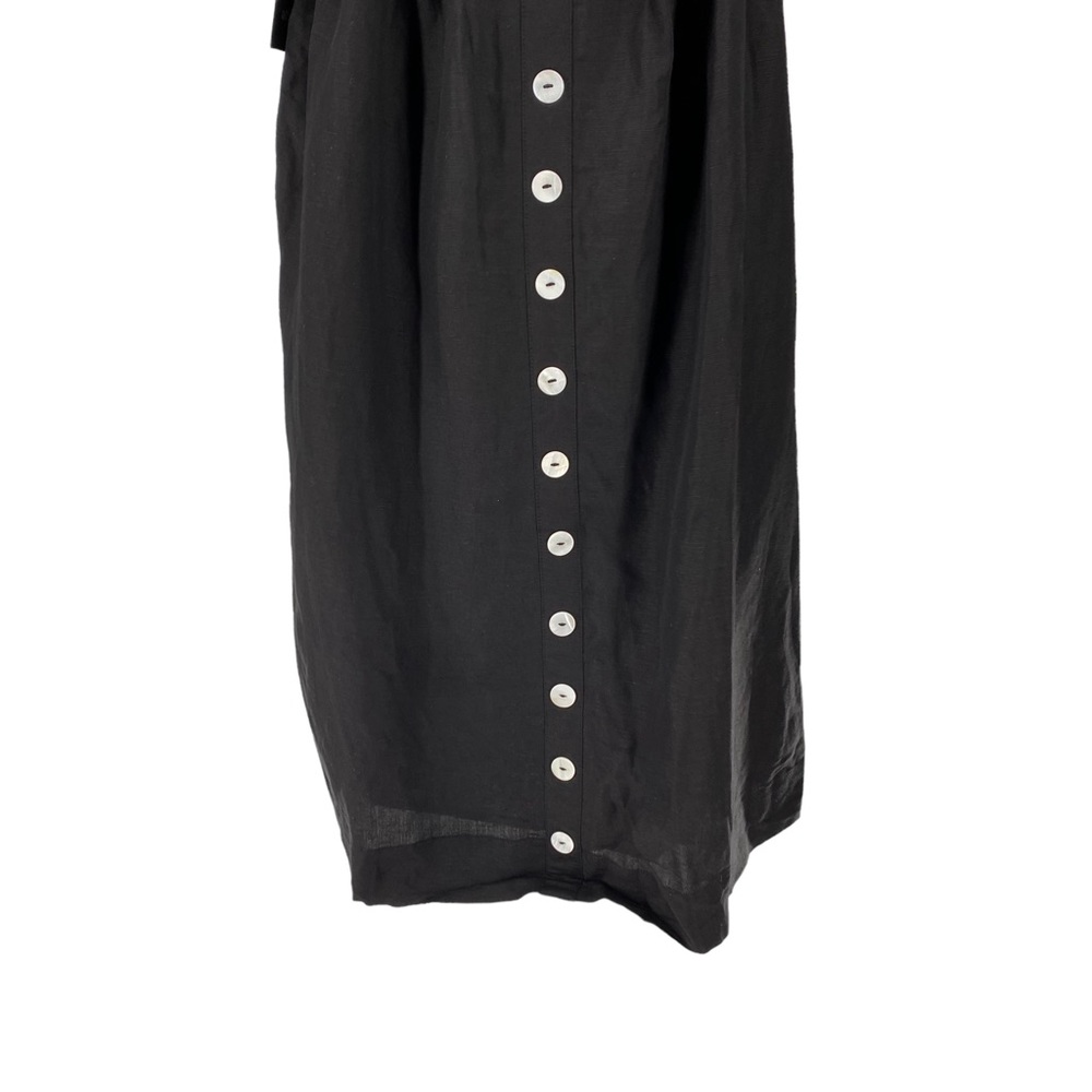 Pomander Place NEW Alexis Puff Sleeve Black Linen Pockets Midi Dress Size L - Picture 6 of 11